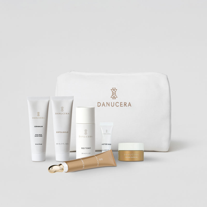 Danucera skincare product set on a light gray background