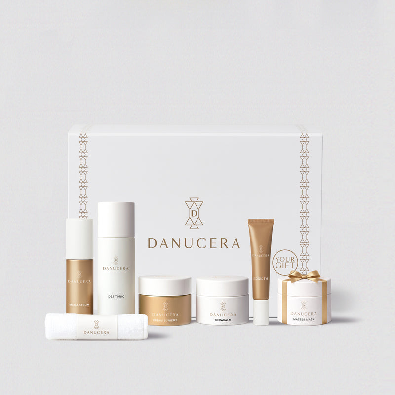 Danucera 5 Step Method Skincare set that include Cerabalm, D22 Tonic, Mega Serum, Cream Supreme, Iconic Eye plus gift with purchase Master Mask